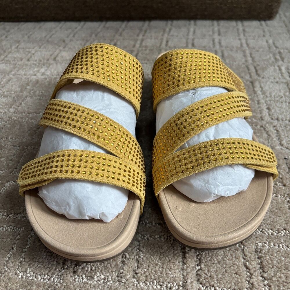 Vionic Pacific Alexis Platform Suede Sandal Women 9 Yellow Adjustable Orthopedic - Picture 3 of 8